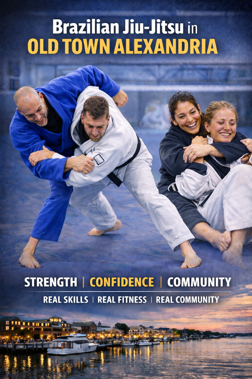 Brazilian Jiu-Jitsu grappling training in a clean academy